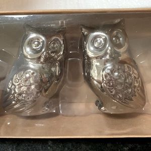 NWT silver plated glass owls salt and pepper shakers